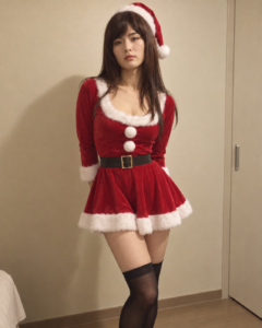 サンタコスで赤いワンピースを着ている僕