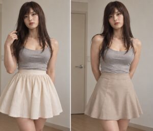 ウエスト下からふくらむスカートと腰まわりが平らなスカートの比較
