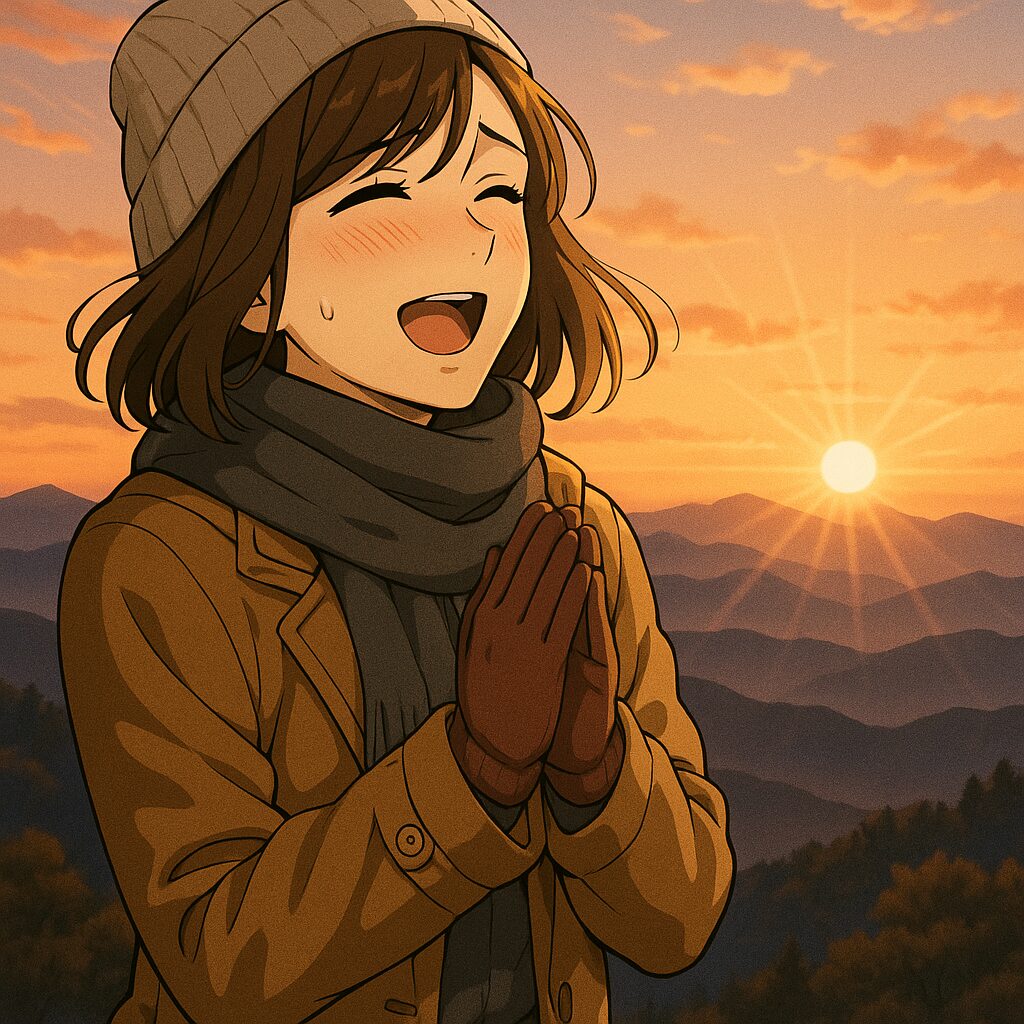 初日の出を見て感動する女装男子