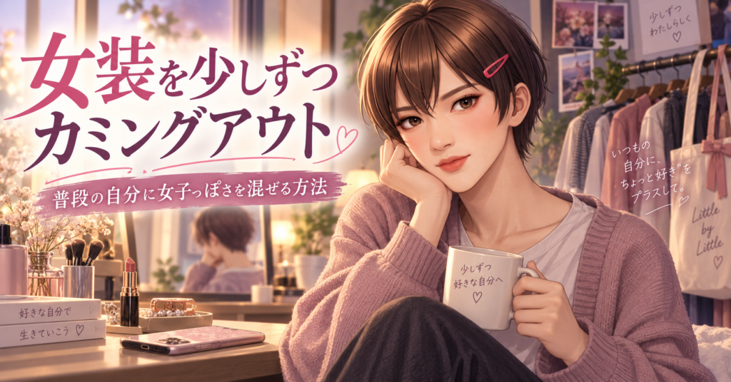 普段の服や小物に女子っぽさを少しずつ混ぜる男