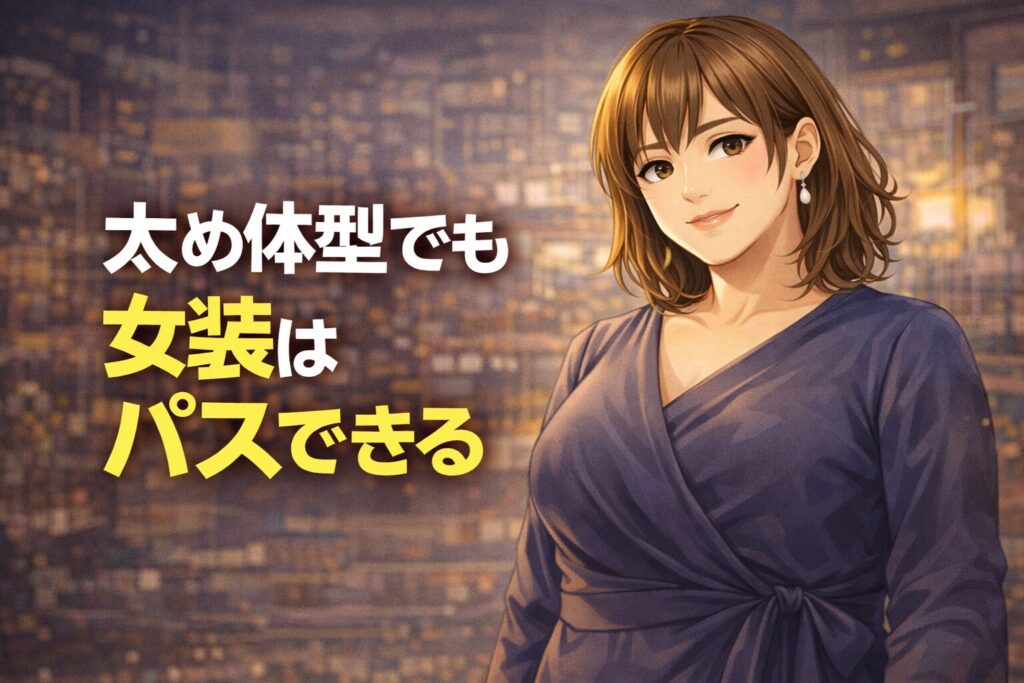 太め体型でも女装は成立する｜パス度を意識した女装の考え方を表したイラスト