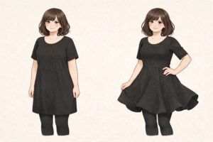 フレアが強いワンピで体型を隠すは逆効果になることもあるイメージ