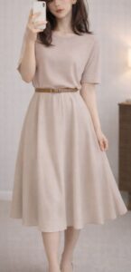 春の女装ワンピースコーデ|ベルトでウエストを整えた着こなし