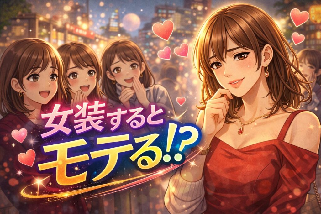 女装をするメリットとは?心と体の健康とモテる効果を解説する美しい女装男子イラスト