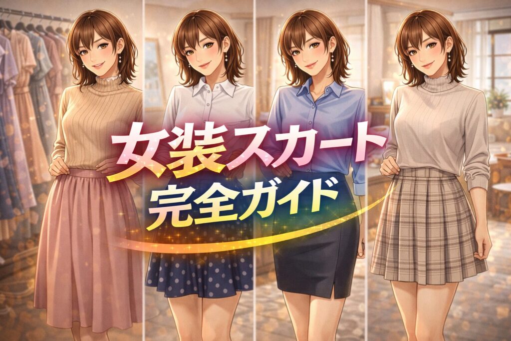 女装スカート完全ガイド|錯覚デザインから季節別コーデと安全対策まで解説する美しい女装男子イラスト
