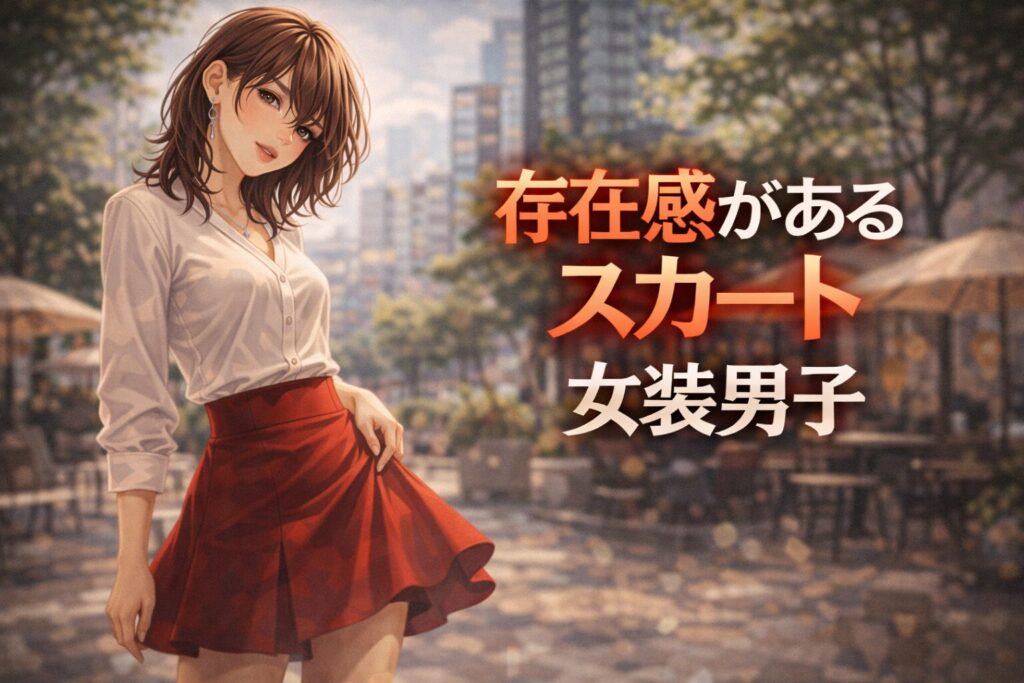 女装で存在感のあるスカートコーデの例｜赤フレアスカートと黒タイツのスタイル