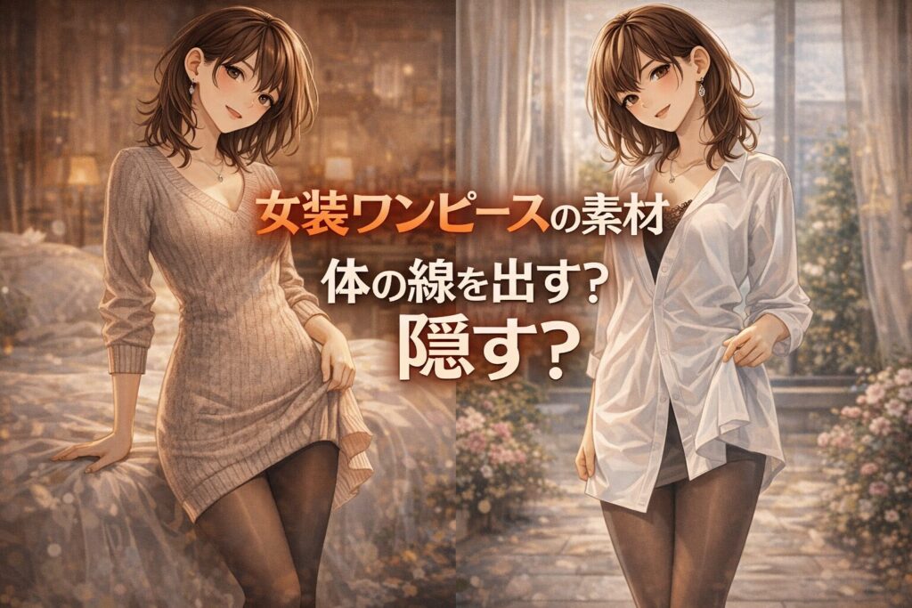 女装ワンピースの素材比較|ニットワンピとシャツワンピで体の見え方が変わるイラスト
