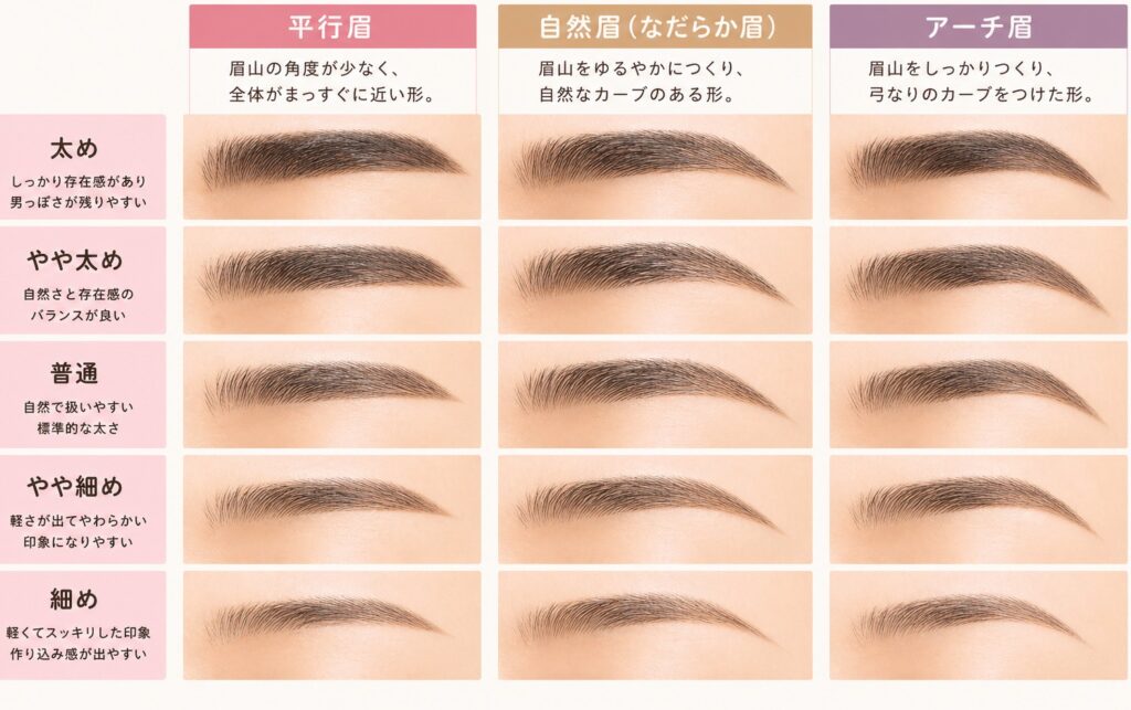 眉毛の形と太さの一覧