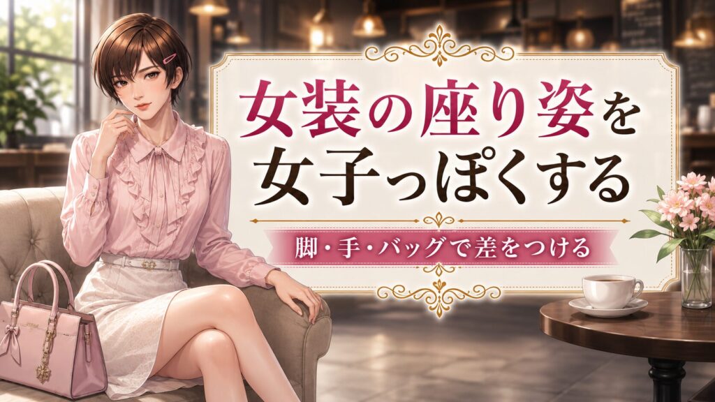 脚・手・バッグで座り姿を女子っぽく作る女装男子のイラスト