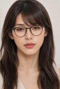 女装メガネなしの顔と黒縁メガネをかけた顔を比較した画像。眉、目元、鼻筋の出方の違いが分かる