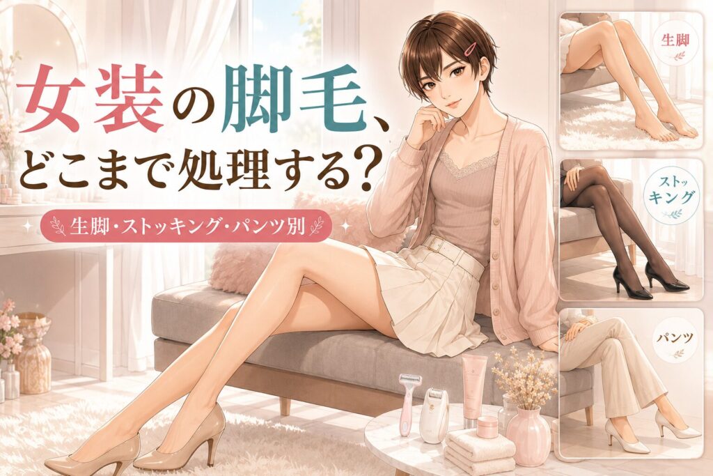 生脚・ストッキング・パンツで変わる女装の脚毛処理を紹介するトップ画像