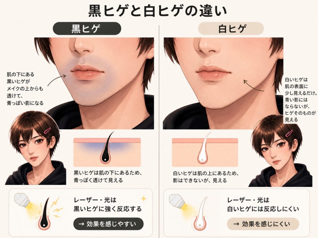 黒ヒゲと白ヒゲの見え方と光・レーザー脱毛への反応の違い
