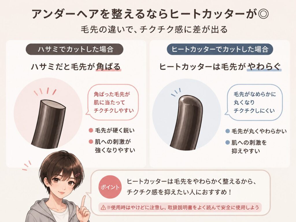 ハサミとヒートカッターで切ったアンダーヘアの毛先の違い