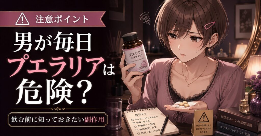 プエラリアの副作用や健康被害について調べる男