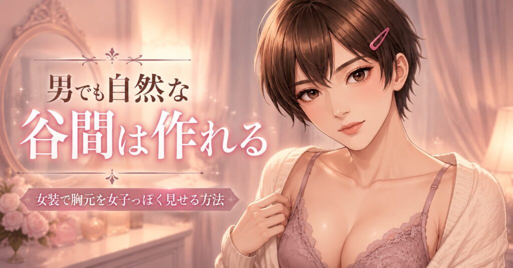 ヌーブラとブラで谷間を作った女装の胸元