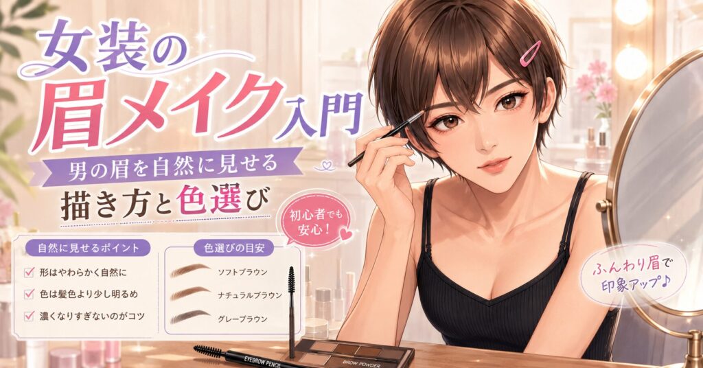 女装で眉メイクをした顔のイメージ