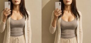 CカップとDカップを着けた女装の胸の膨らみ比較