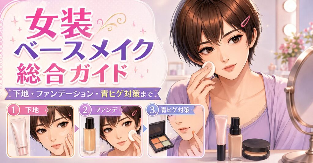 女装のベースメイクで下地やファンデーションを使うイメージ