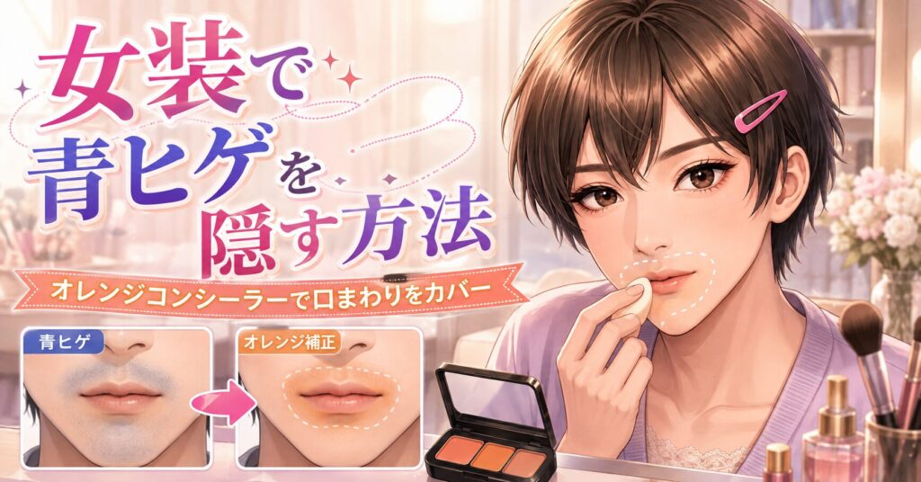 女装メイクでオレンジ系コンシーラーを使って青ヒゲを隠すイメージ