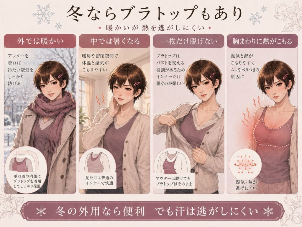 冬の女装でブラトップを着たときの暖かさと暑さ