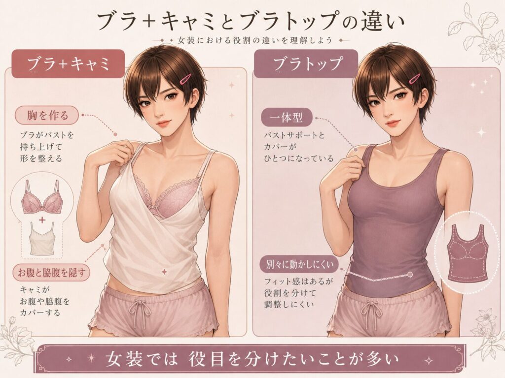 女装でブラとキャミを別に着る場合とブラトップの違い