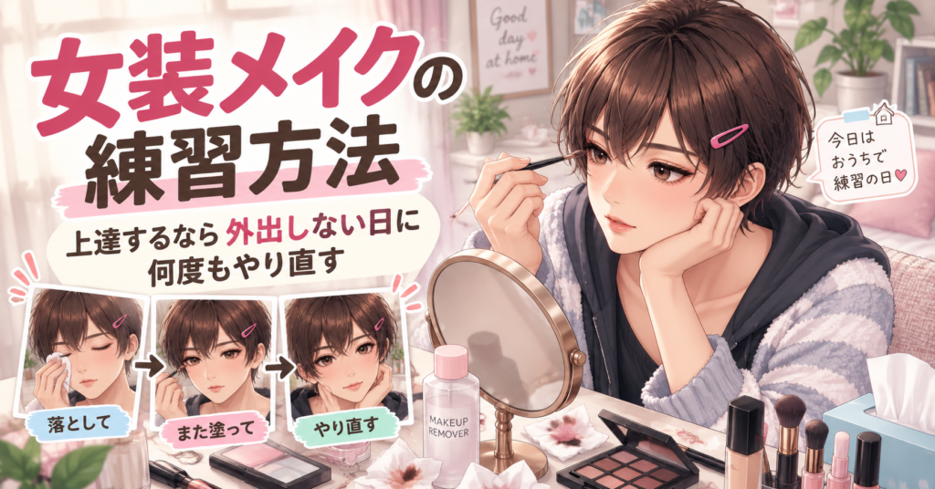 女装メイクを落として何度も練習する方法