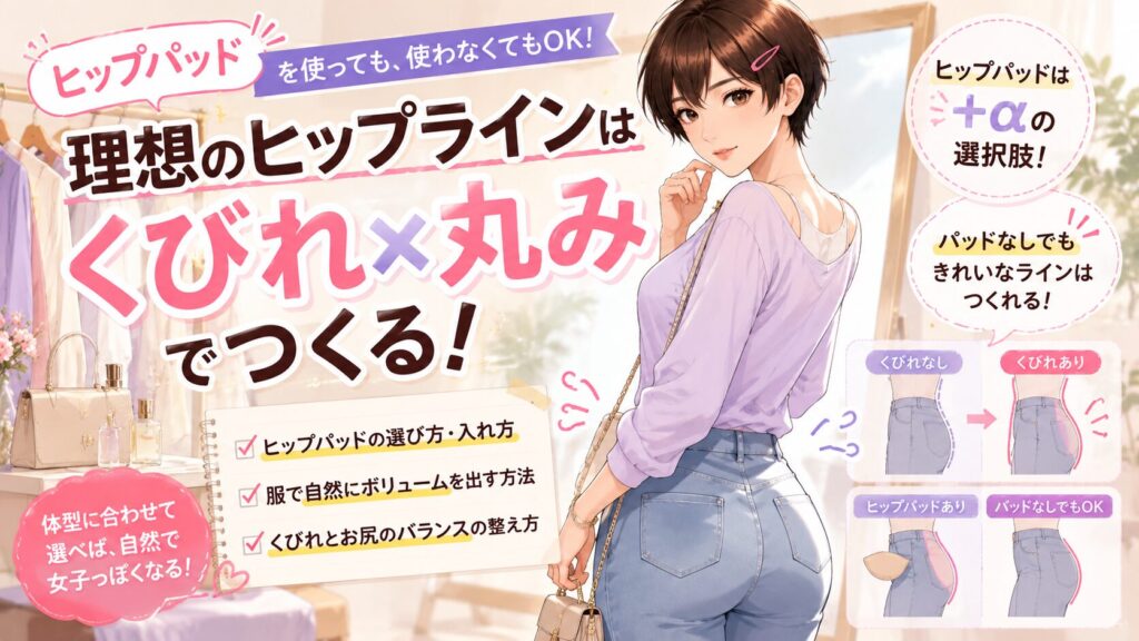 女装でヒップパッドありとなしのお尻の丸みを比較したイラスト