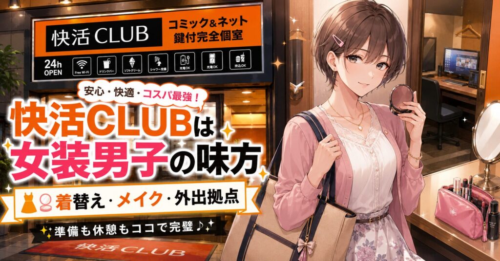 快活CLUBの完全個室で女装の着替えやメイクをするイメージ