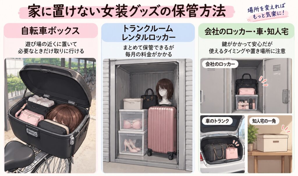 家に置けない女装グッズを自転車ボックス・トランクルーム・会社のロッカーや車などに保管する方法