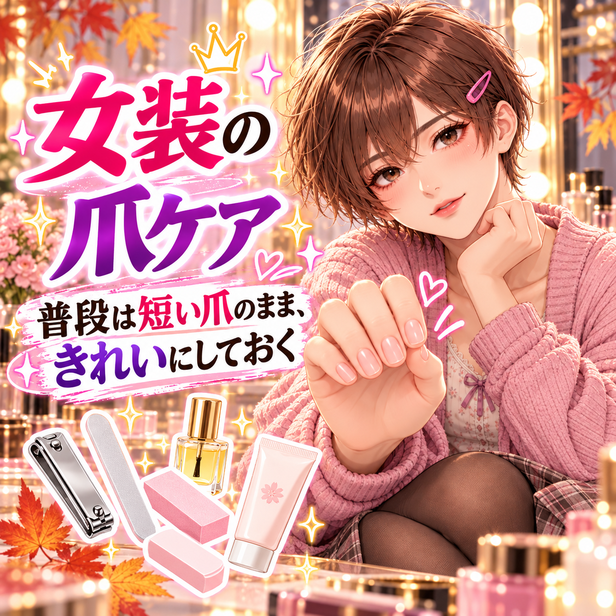 短い爪・ネイルチップ・爪磨きを使った女装の爪ケア