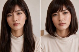 ロングウィッグとボブウィッグで首元の見え方を比べた写真