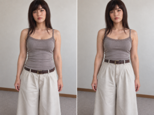 女装のウエスト位置をベルトの高さで比較した画像