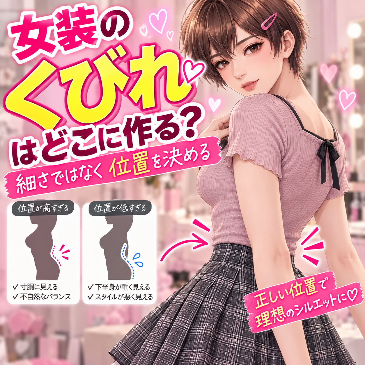 女装のくびれを細く見せるウエスト位置