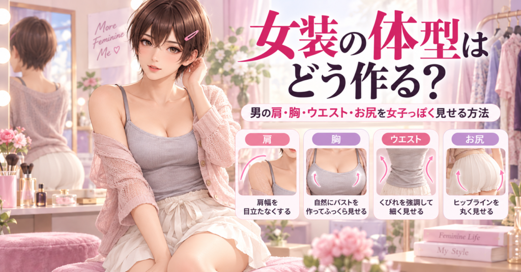 女装で男の肩・胸・ウエスト・お尻を女子っぽく見せる体型作り