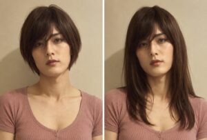 ショートとセミロングで首元や肩を髪が覆う範囲を比較