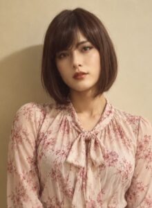頬からあごの横を髪で覆える内巻きショートボブの女装ウィッグ