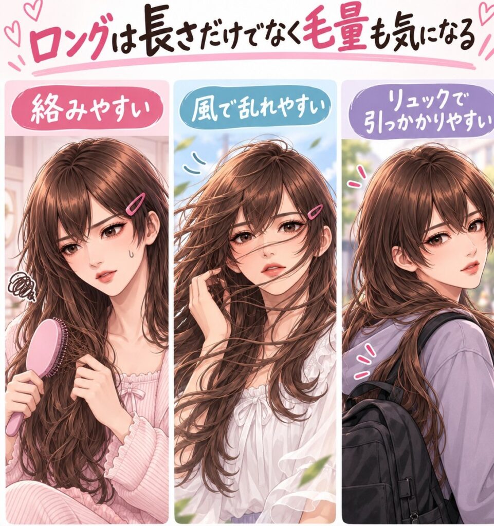 ロングウィッグの絡まり・風による乱れ・リュックへの引っかかり