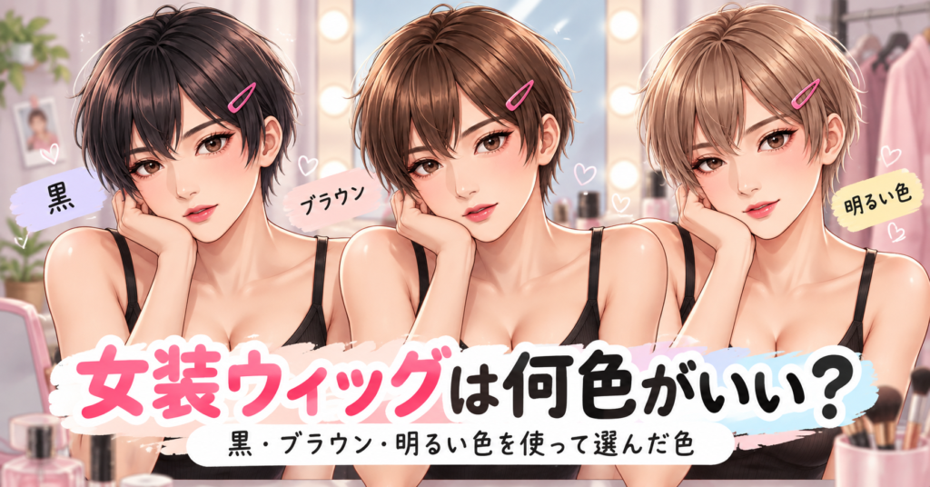 女装ウィッグの色を黒・ブラウン・明るい色で比較