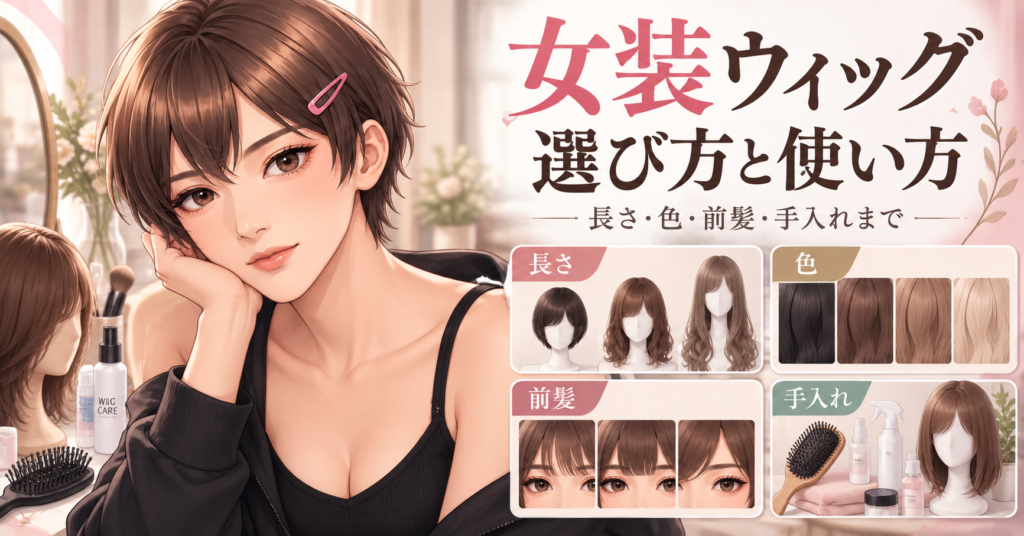 女装ウィッグの長さ・色・かぶり方・手入れを紹介